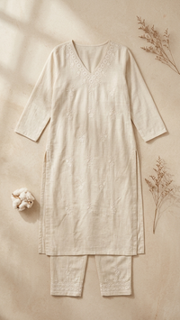 Beige Elegance Embroidered Kurta Set