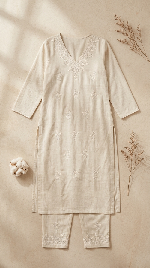 Beige Elegance Embroidered Kurta Set