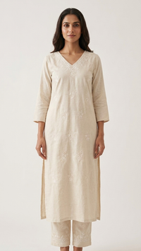 Beige Elegance Embroidered Kurta Set