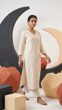 Beige Elegance Embroidered Kurta Set