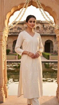 Beige Elegance Embroidered Kurta Set