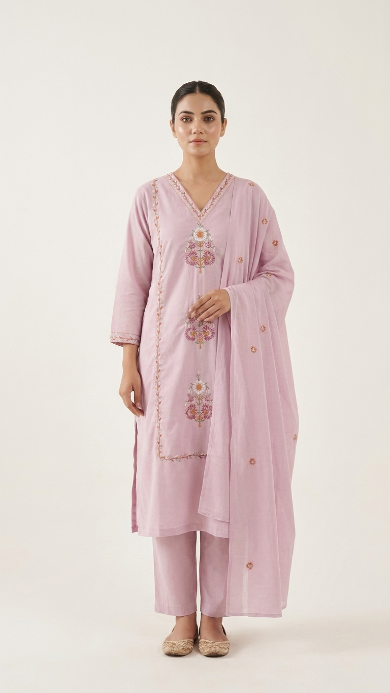 Blush Pink Floral Embroidered Kurta Set
