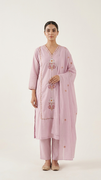 Blush Pink Floral Embroidered Kurta Set