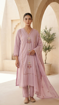 Blush Pink Floral Embroidered Kurta Set