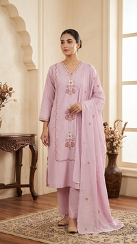 Blush Pink Floral Embroidered Kurta Set