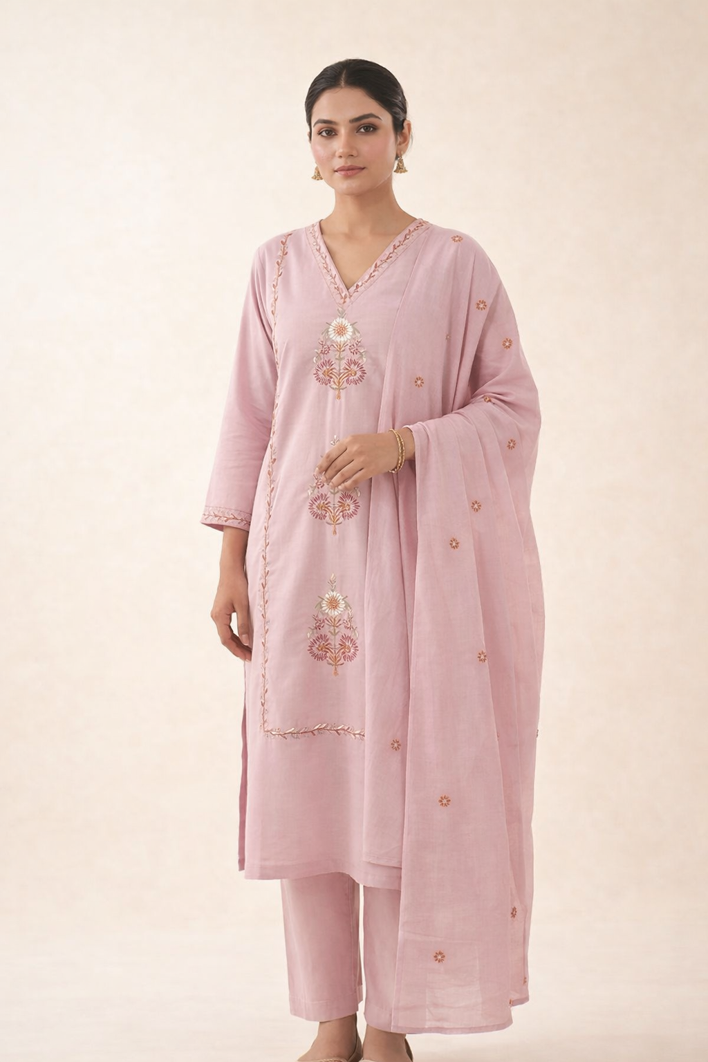 Blush Pink Floral Embroidered Kurta Set