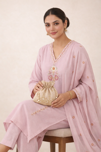 Blush Pink Floral Embroidered Kurta Set