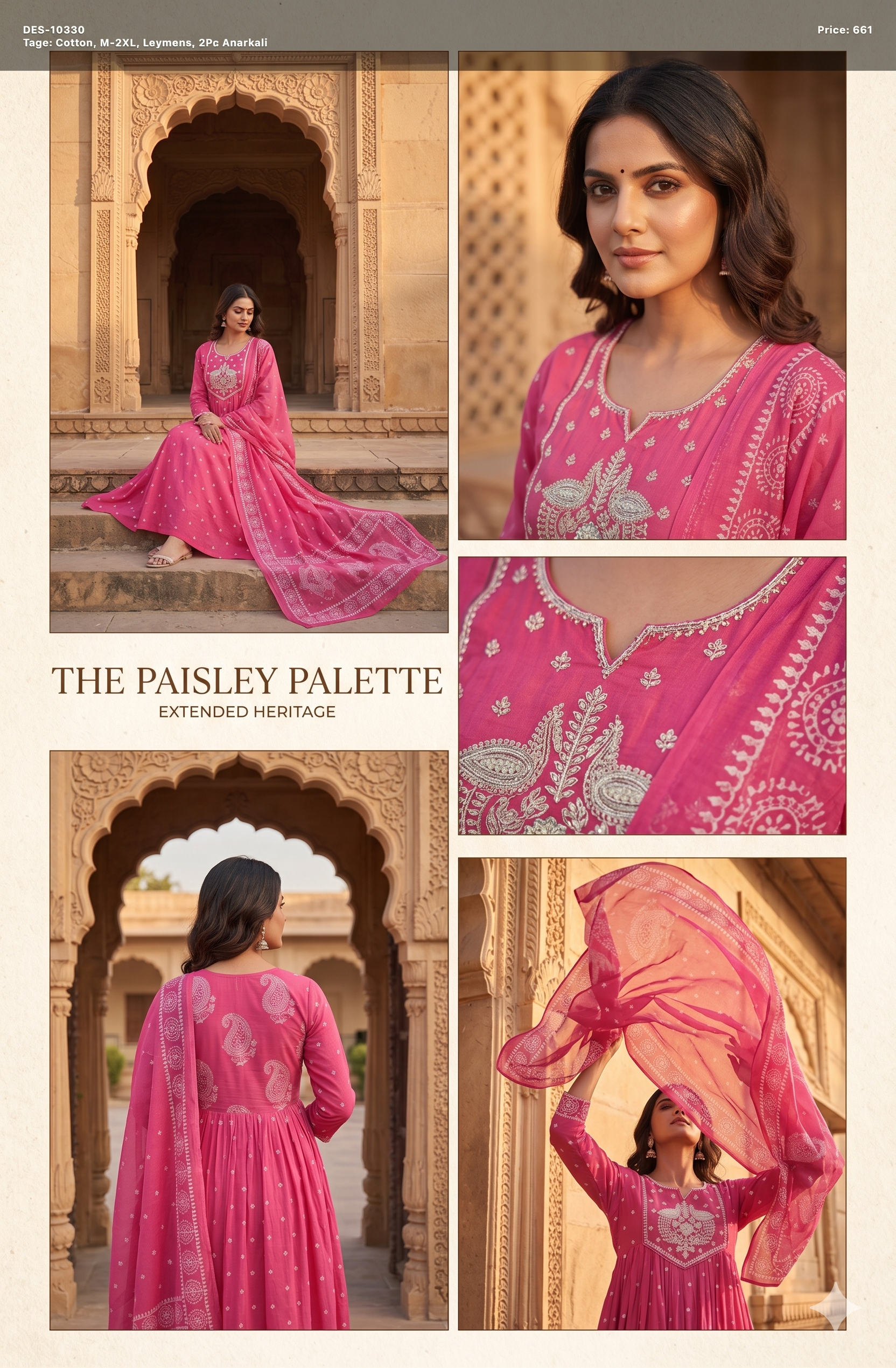 Bright Pink Anarkali embroidery set with dupatta