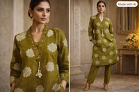 Olive Green Floral kurta