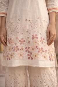 Cream Floral Embroidered Kurta Set