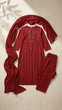 Crimson Elegance Embroidered Kurta Set