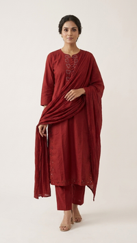 Crimson Elegance Embroidered Kurta Set