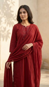 Crimson Elegance Embroidered Kurta Set