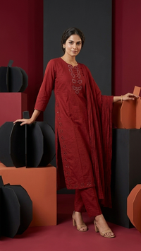 Crimson Elegance Embroidered Kurta Set