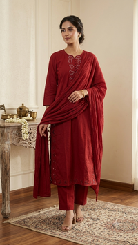 Crimson Elegance Embroidered Kurta Set