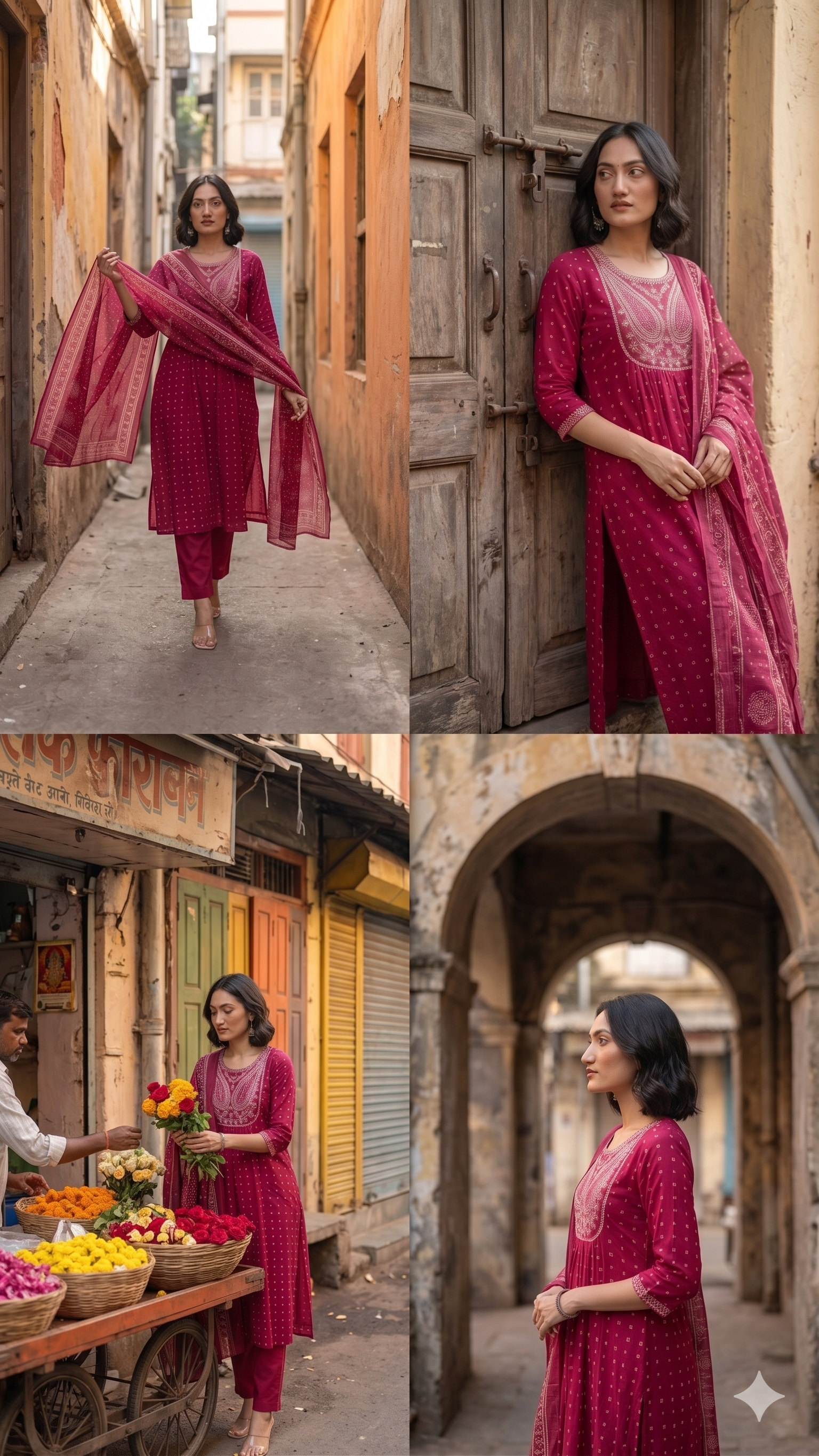 Dark Pink Anarkali embroidery set with dupatta