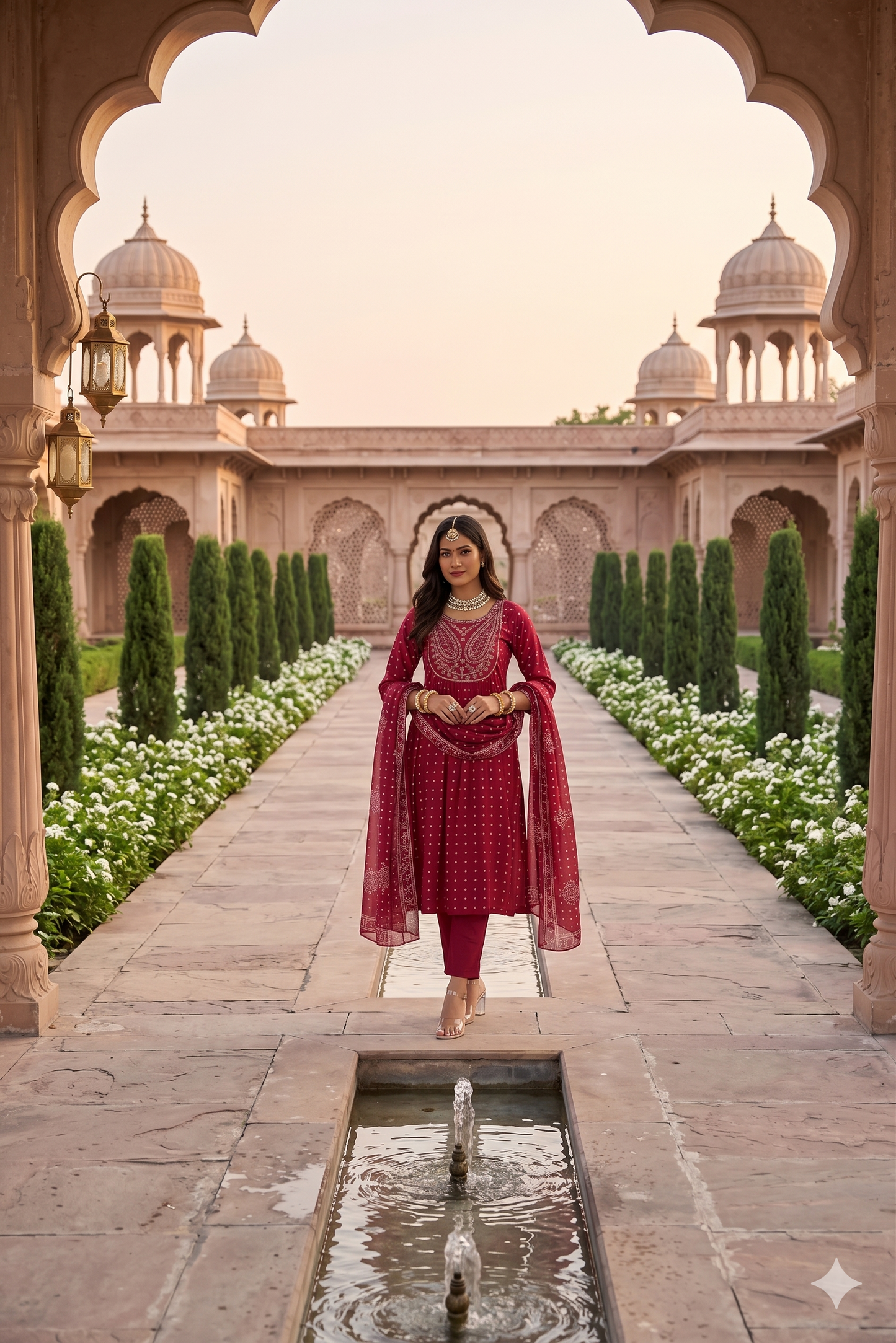 Dark Pink Anarkali embroidery set with dupatta