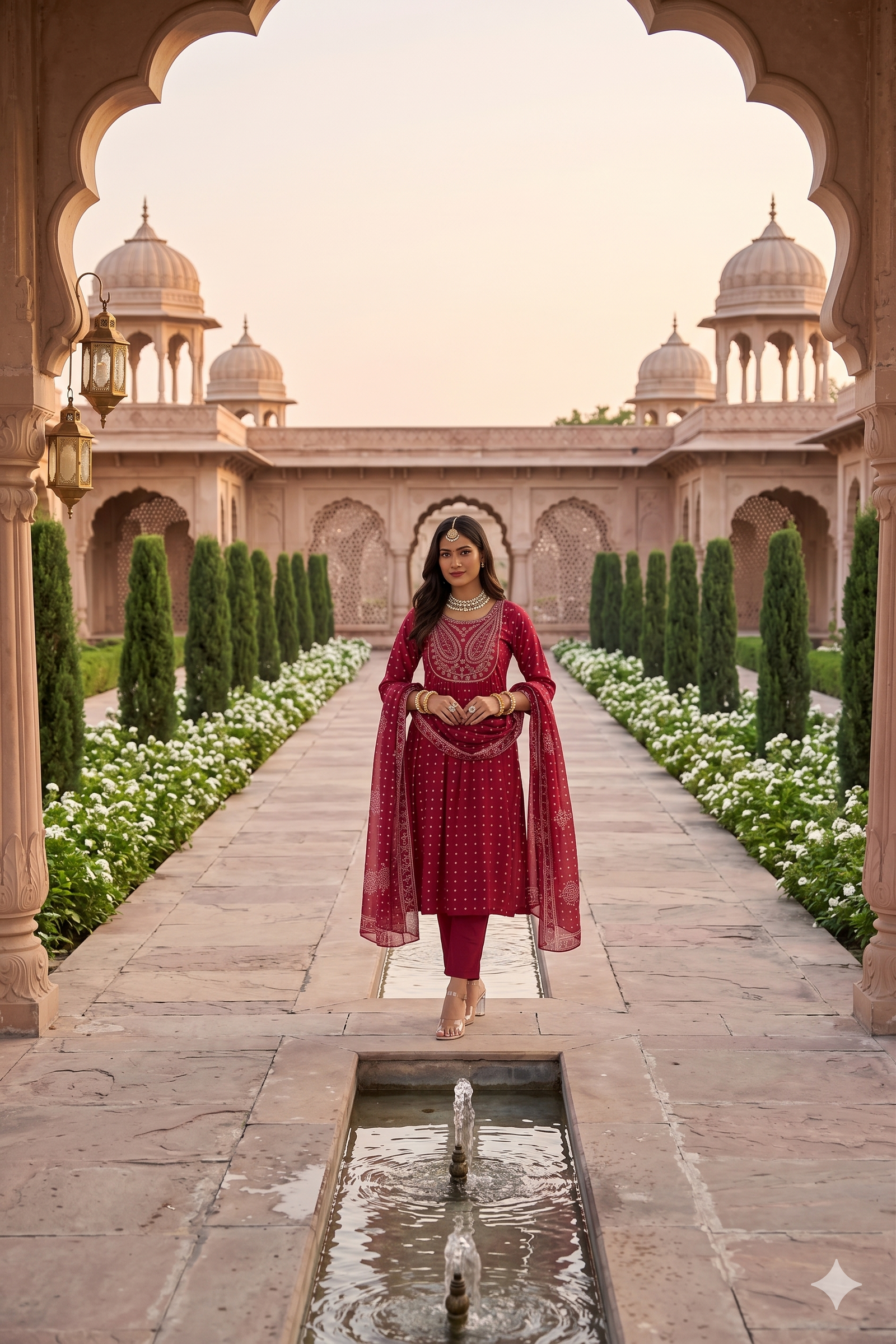 Dark Pink Anarkali embroidery set with dupatta