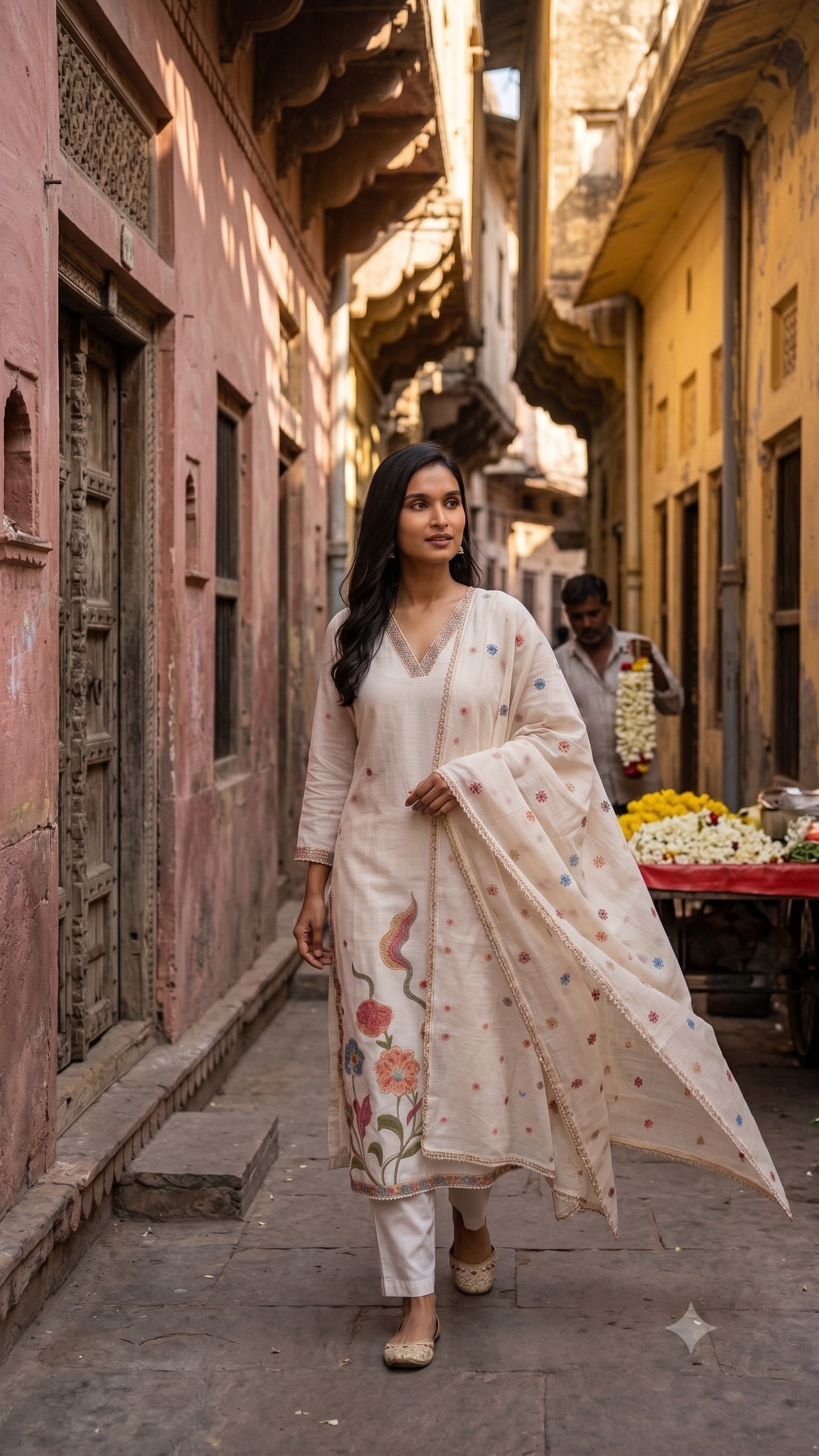 Festive Floral Embroidered Kurta Set