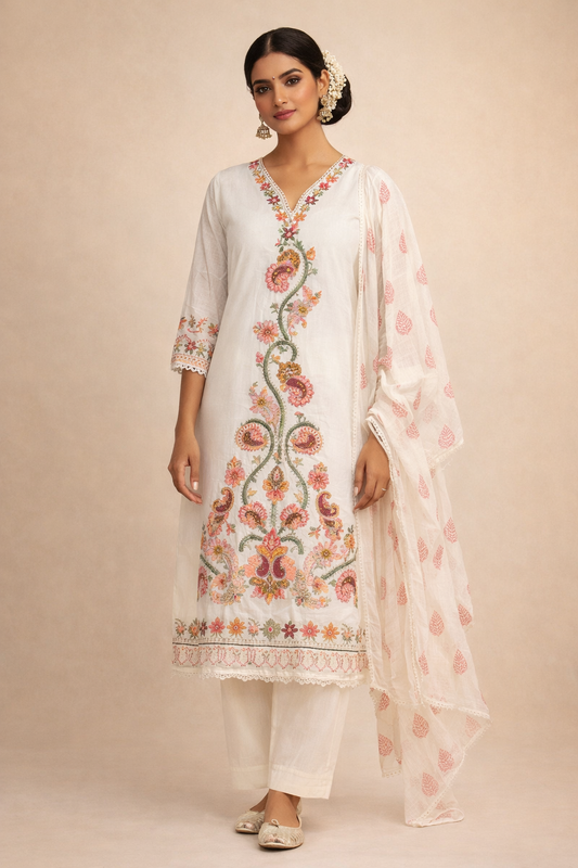 Garden Bloom Embroidered Anarkali Set