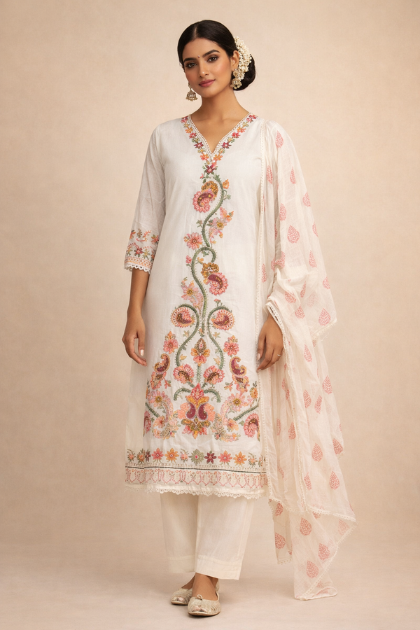 Garden Bloom Embroidered Anarkali Set