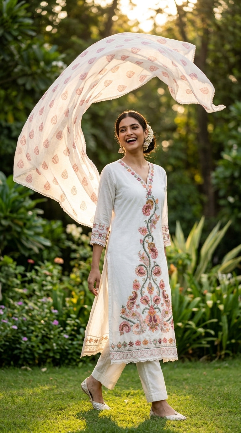 Garden Bloom Embroidered Anarkali Set