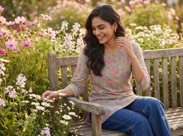 Floral Print Multicolor Short Kurti