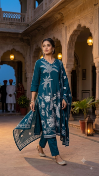 Peacock Blue Bandhani Printed 3-Piece Kurta Set