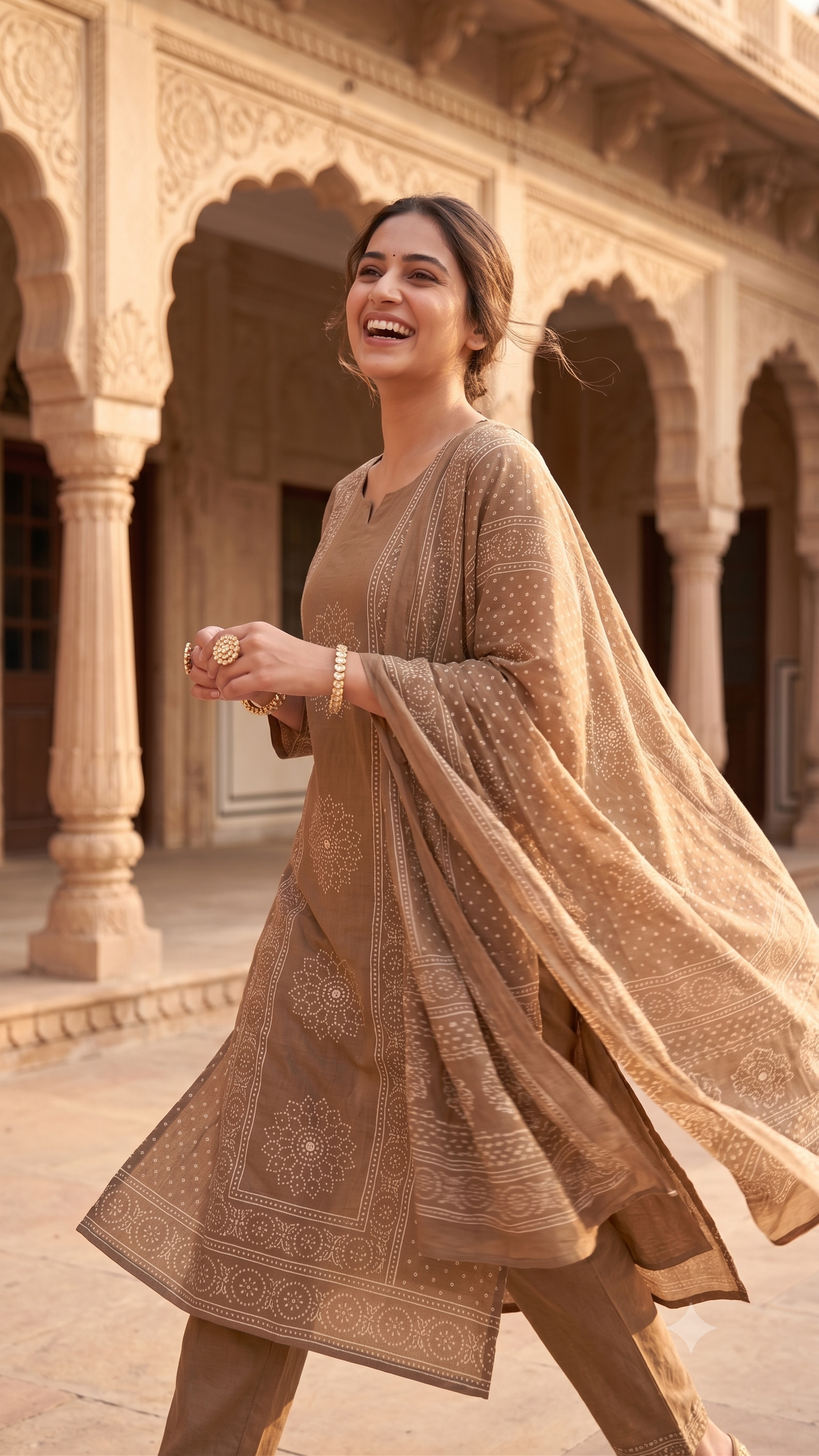 Mocha Brown Bandhani & Mandala Printed 3-Piece Kurta Set