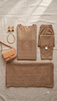 Mocha Brown Bandhani & Mandala Printed 3-Piece Kurta Set