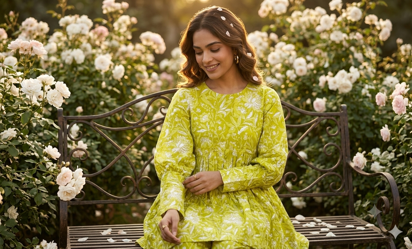 Light Green Full Sleeve Short Kurti