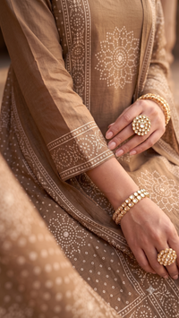 Mocha Brown Bandhani & Mandala Printed 3-Piece Kurta Set