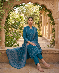 Peacock Blue Bandhani Printed 3-Piece Kurta Set