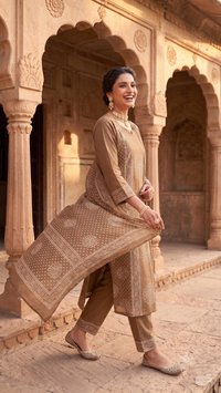 Mocha Brown Bandhani & Mandala Printed 3-Piece Kurta Set
