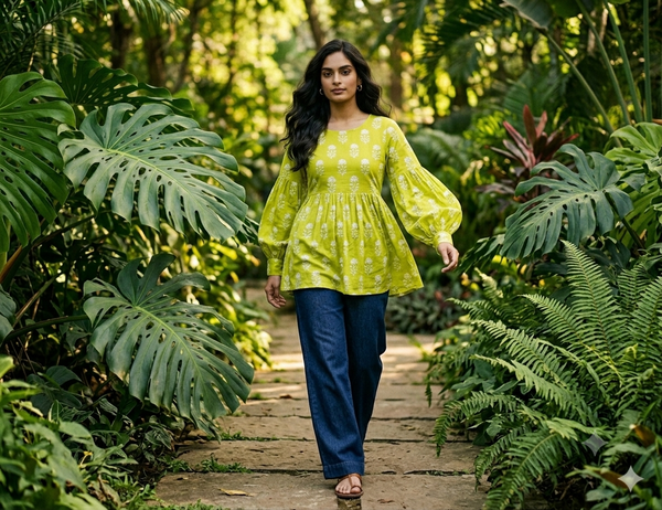 Light Green Full Sleeve Short Kurti
