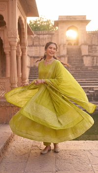 Lime Olive Green Bandhani Printed 3-Piece Kurta Set