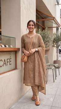 Mocha Brown Bandhani & Mandala Printed 3-Piece Kurta Set