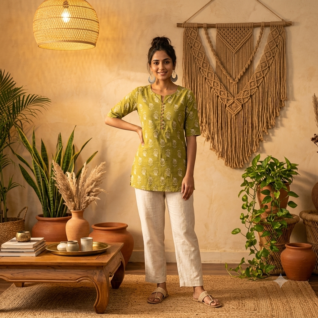 Olive Green Short Kurti