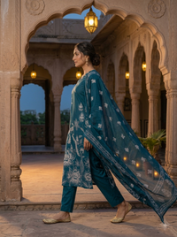 Peacock Blue Bandhani Printed 3-Piece Kurta Set