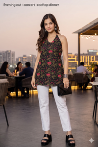 Black Floral Halter Neck Top