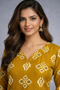 Mustard Printed Long Kurti Set