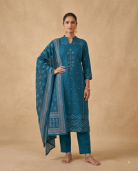Peacock Blue Bandhani Printed 3-Piece Kurta Set