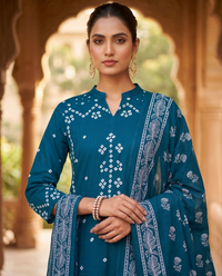 Peacock Blue Bandhani Printed 3-Piece Kurta Set