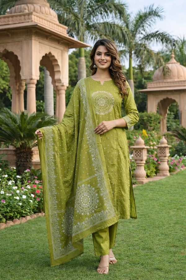Mehndi green Anarkali set with dupatta