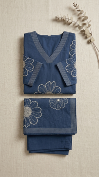 Indigo Floral Embroidered Kurta Set