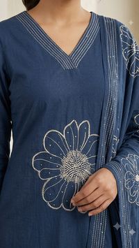 Indigo Floral Embroidered Kurta Set