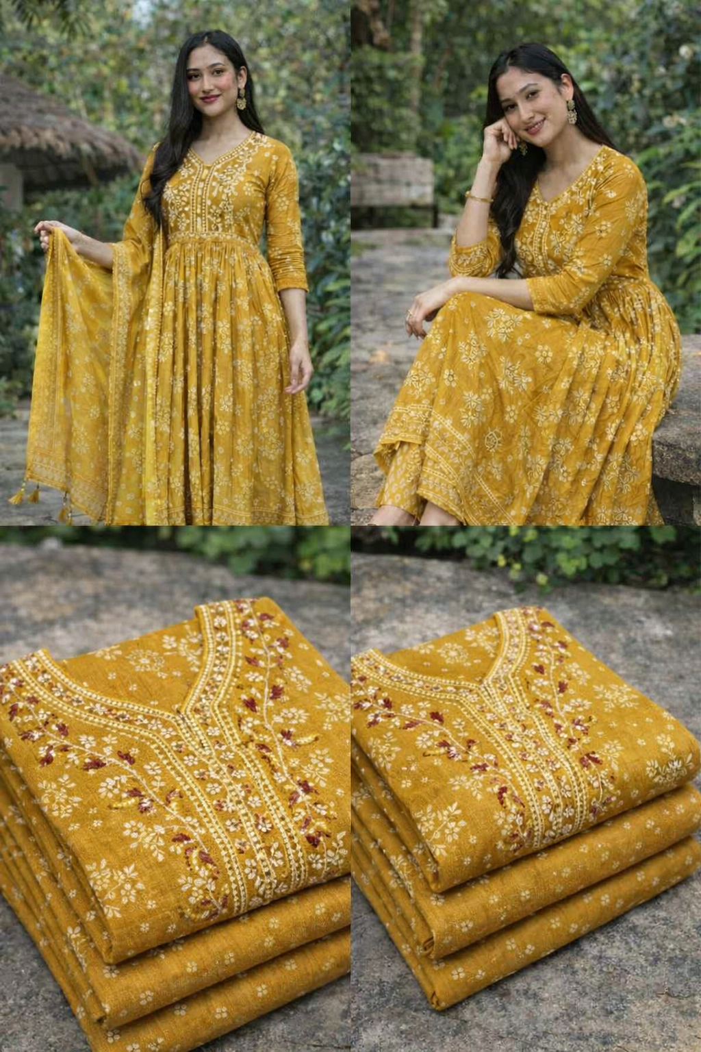 Mustard Yellow Embroided 3‑piece Cotton Set