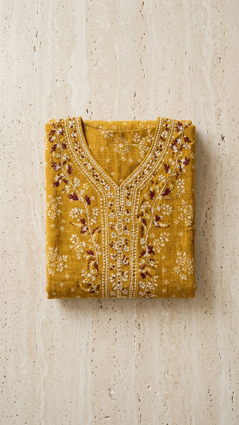 Mustard Yellow Embroided 3‑piece Cotton Set