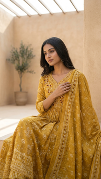 Mustard Yellow Embroided 3‑piece Cotton Set