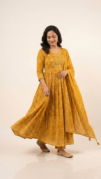 Mustard Yellow Embroided 3‑piece Cotton Set